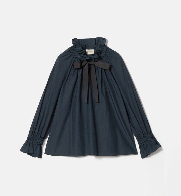 UNITED ARROWS「スタンド フリル リボン ブラウス」|シャツ・ブラウス|NAVY