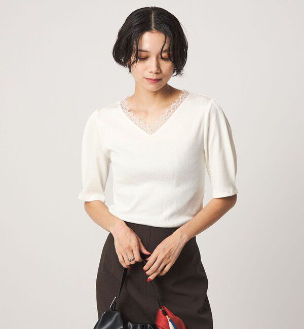 UNITED ARROWS green label relaxing「ブライトリブ レース 5分袖 プルオーバー カットソー」|Tシャツ・カットソー|