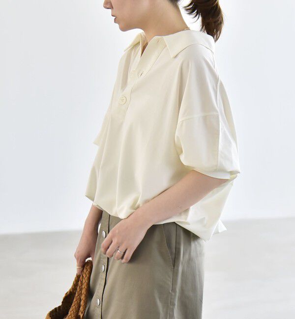 quaranciel「:〈接触冷感/洗濯機可能〉シルク ミックス ポンチ ドロスト ポロ プルオーバー」|Tシャツ・カットソー|