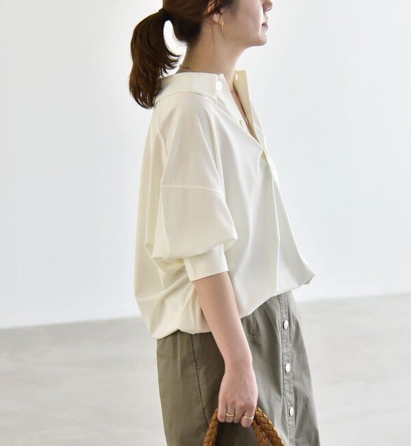 quaranciel「:〈接触冷感/洗濯機可能〉シルク ミックス ポンチ ドロスト ポロ プルオーバー」|Tシャツ・カットソー|