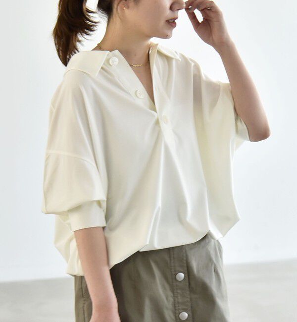 quaranciel「:〈接触冷感/洗濯機可能〉シルク ミックス ポンチ ドロスト ポロ プルオーバー」|Tシャツ・カットソー|