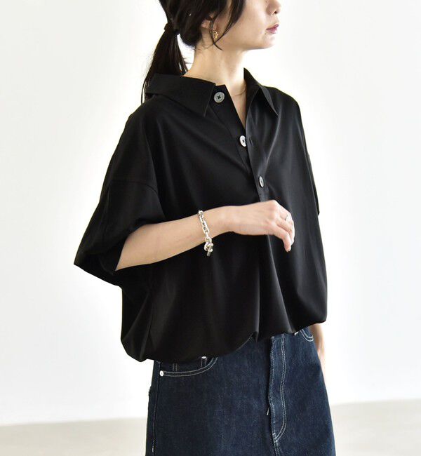 quaranciel「:〈接触冷感/洗濯機可能〉シルク ミックス ポンチ ドロスト ポロ プルオーバー」|Tシャツ・カットソー|
