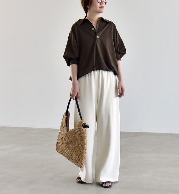 quaranciel「:〈接触冷感/洗濯機可能〉シルク ミックス ポンチ ドロスト ポロ プルオーバー」|Tシャツ・カットソー|