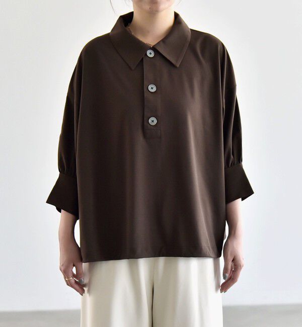 quaranciel「:〈接触冷感/洗濯機可能〉シルク ミックス ポンチ ドロスト ポロ プルオーバー」|Tシャツ・カットソー|