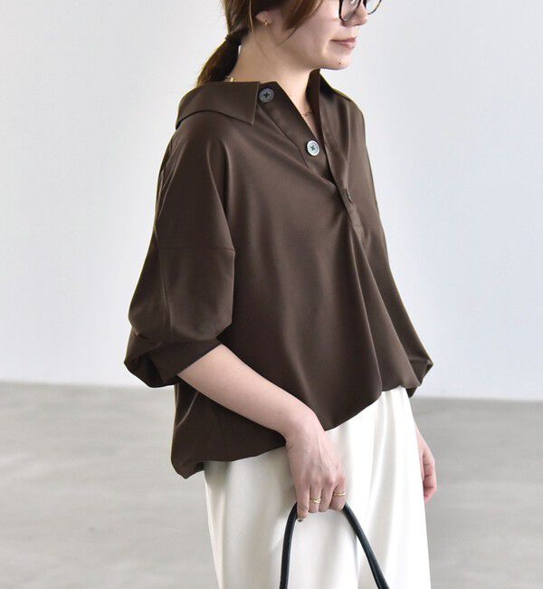 quaranciel「:〈接触冷感/洗濯機可能〉シルク ミックス ポンチ ドロスト ポロ プルオーバー」|Tシャツ・カットソー|