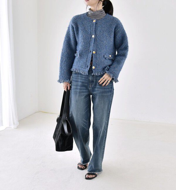 quaranciel「《予約》〈手洗い可能〉ニット ツイード クルーネック ジャケット カーディガン」|カーディガン|
