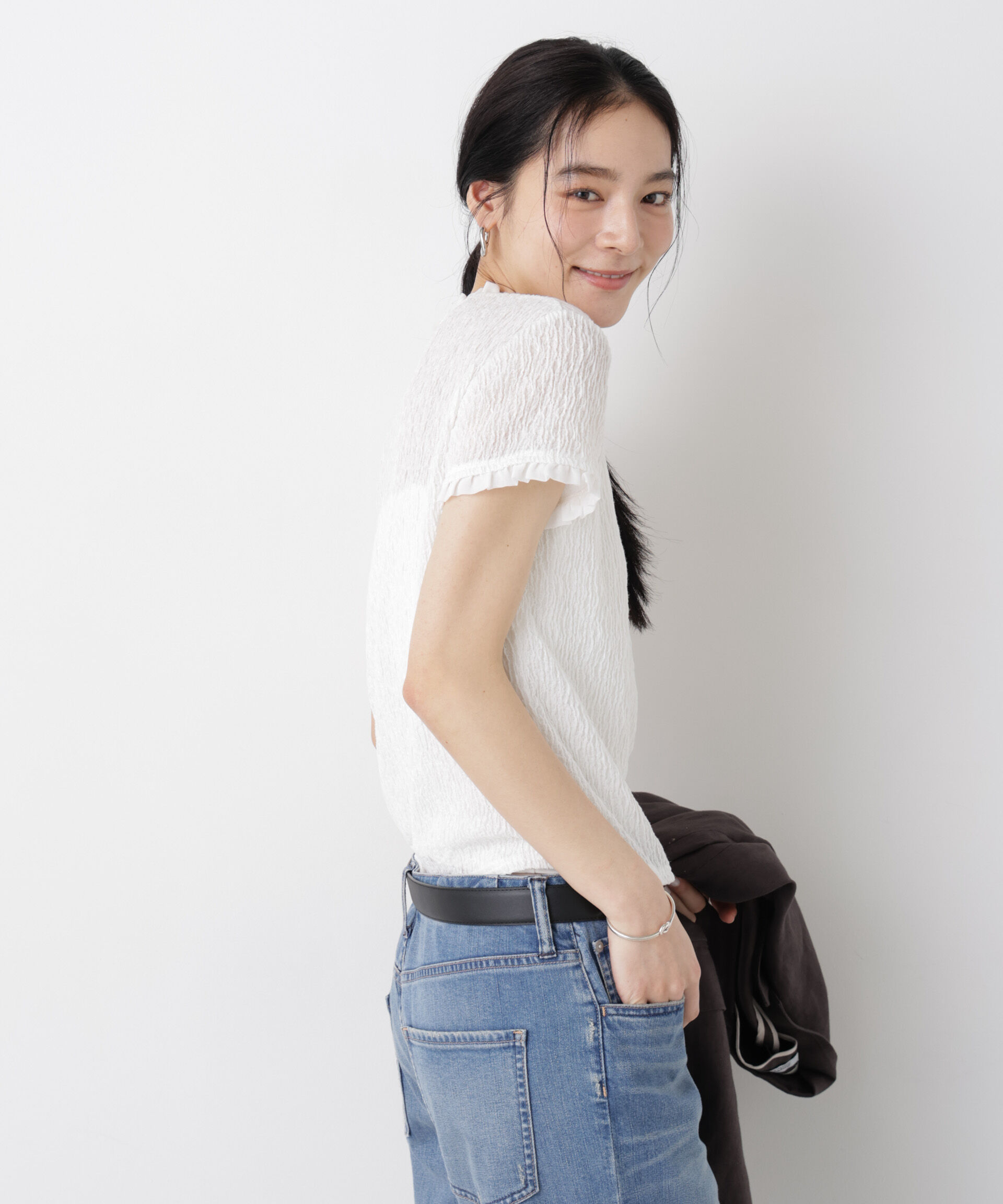nano･universe「ランダムリンクルフリルトップス」|Tシャツ・カットソー|