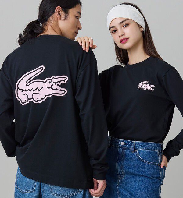 LACOSTE「【オンライン限定】LACOSTE オーバーサイズ バックプリント ロングスリーブTシャツ」|Tシャツ・カットソー|ブラック&times;ピンク