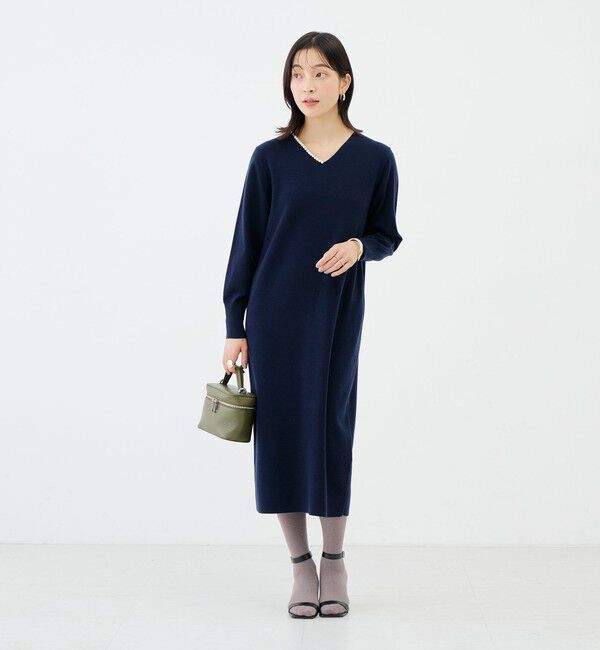 NOLLEY'S sophi「【WEB限定】《手洗い可能》片衿パール総針コクーンワンピース」|ワンピース|ダークネイビー