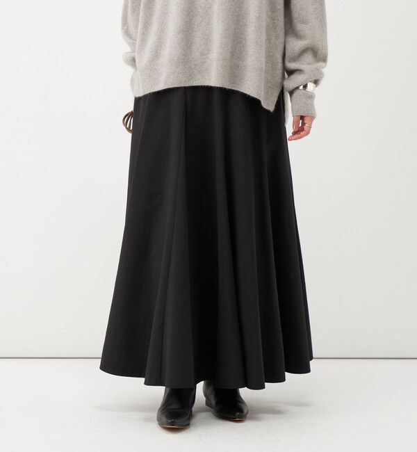 NOLLEY'S「《UVカット、速乾性、接触冷感》ウォッシャブルヴィンテージタフタマチ入りマキシスカート」|フレア|ブラック