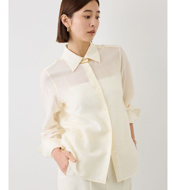 ROPE「【J'aDoRe・一部店舗限定サイズ】チョーカー付きロングカフスナローシャツ(取り外し可能)/イージーケア」|シャツ・ブラウス|オフホワイト(15)