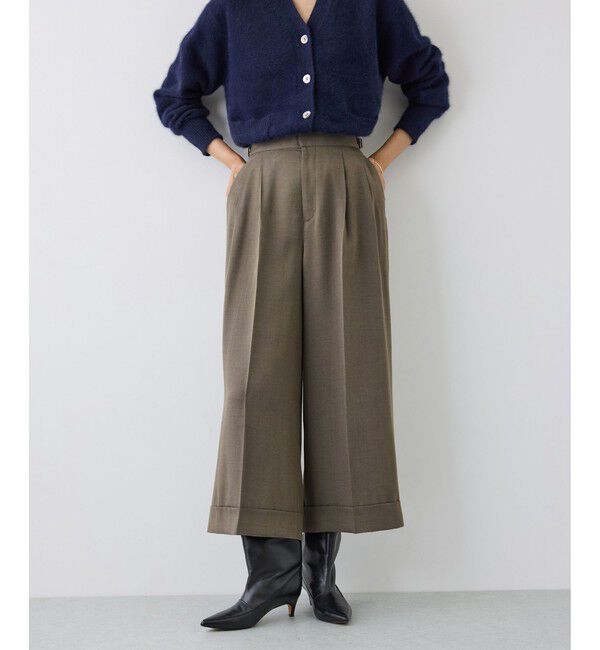 ROPE「【J'aDoRe・一部店舗限定サイズ】レーヨンウールクロップドワイドパンツ」|チノ|カーキー(36)