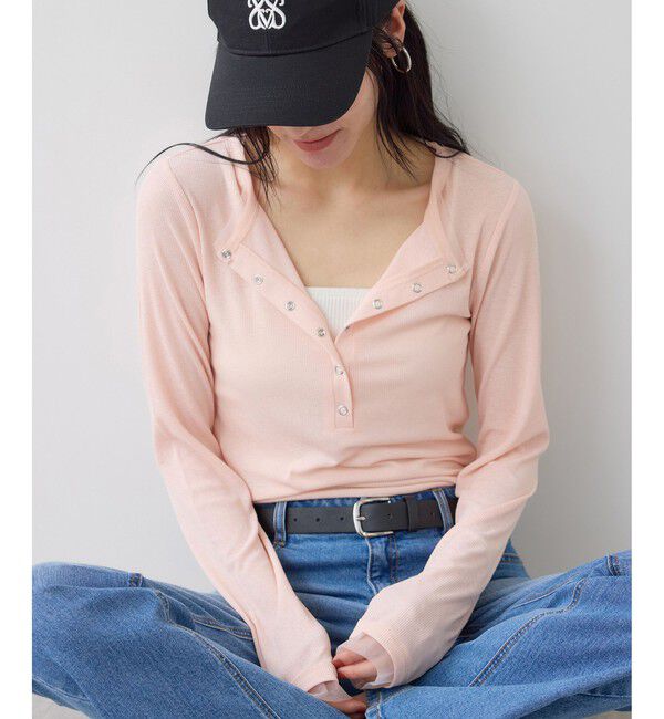 VIS「シアーヘンリーロングスリーブTシャツ」|Tシャツ・カットソー|ピンク(63)