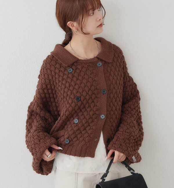  「【BRN／WEB限定カラー】ぽこぽこダブルボタンカーディガン」|カーディガン|
