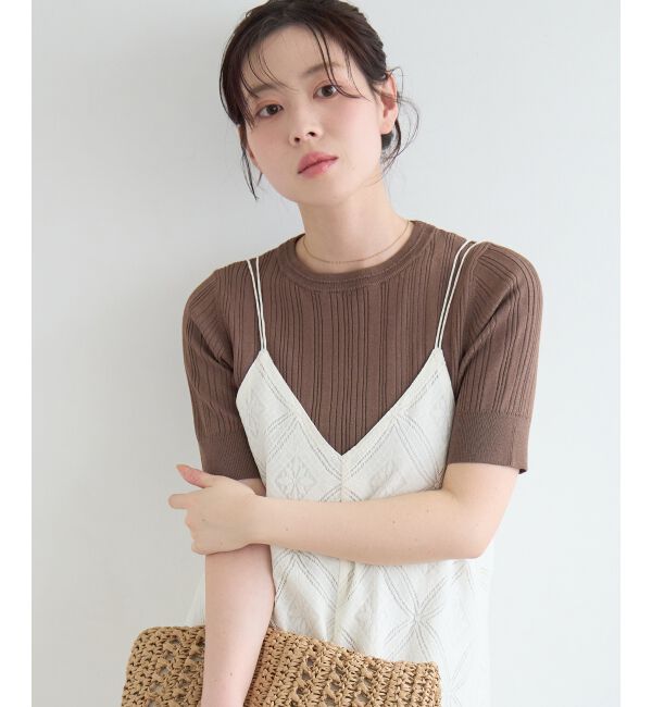  「《WEB限定アイテム》ランダムリブハーフスリーブトップス」|Tシャツ・カットソー|