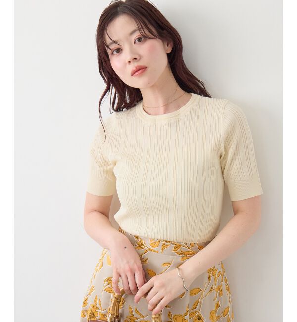  「《WEB限定アイテム》ランダムリブハーフスリーブトップス」|Tシャツ・カットソー|
