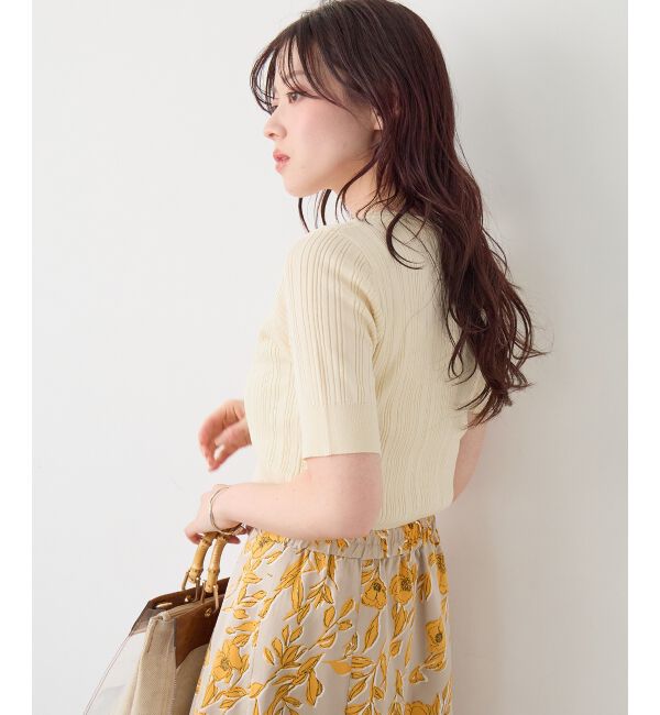  「《WEB限定アイテム》ランダムリブハーフスリーブトップス」|Tシャツ・カットソー|