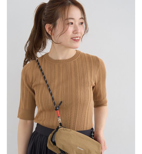  「《WEB限定アイテム》ランダムリブハーフスリーブトップス」|Tシャツ・カットソー|