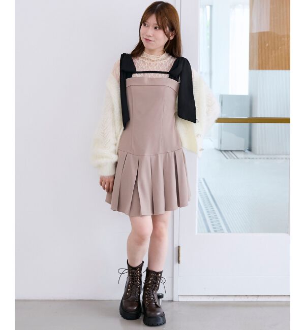  「ショルダーリボンミニワンピース」|ワンピース|ベージュ