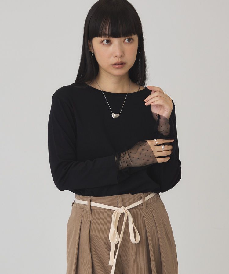AMERICAN HOLIC「袖チュールドッキングプルオーバー」|Tシャツ・カットソー|