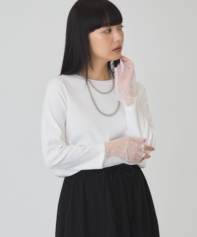 AMERICAN HOLIC「袖チュールドッキングプルオーバー」|Tシャツ・カットソー|