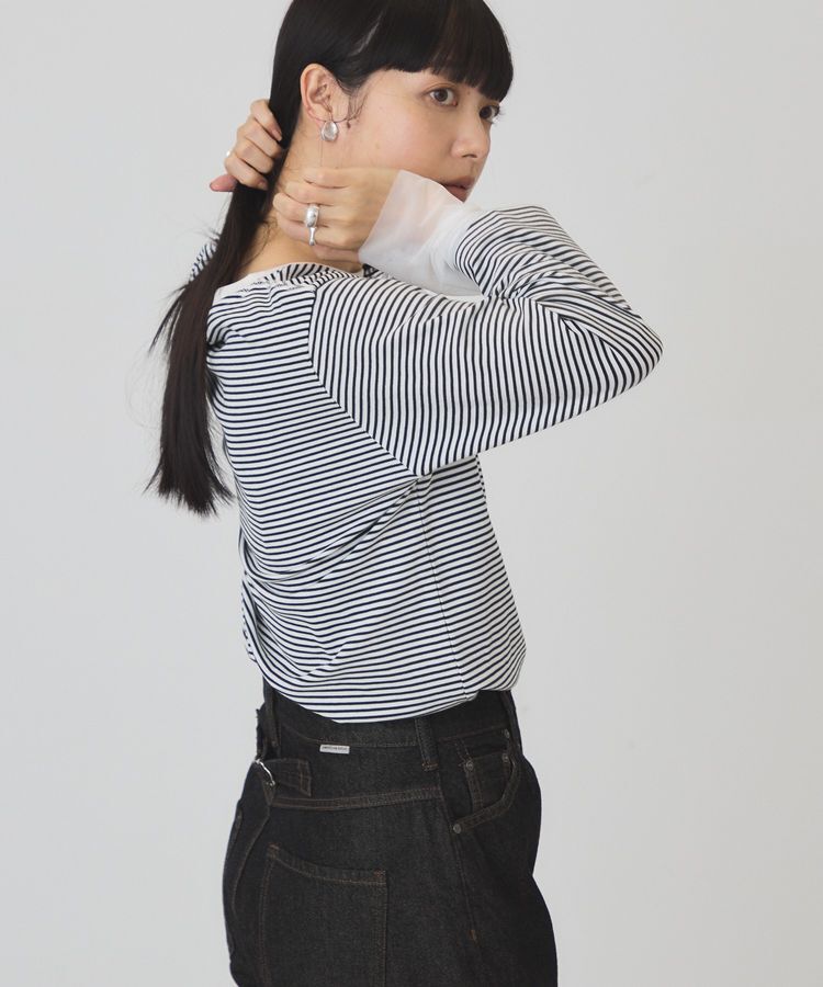 AMERICAN HOLIC「袖チュールドッキングプルオーバー」|Tシャツ・カットソー|