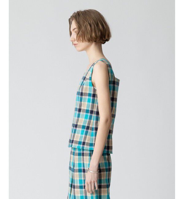 allureville「【セットアップ対応可能】チェックスクエアスリーブレスプルオーバー」|シャツ・ブラウス|