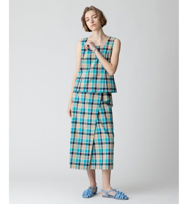 allureville「【セットアップ対応可能】チェックスクエアスリーブレスプルオーバー」|シャツ・ブラウス|
