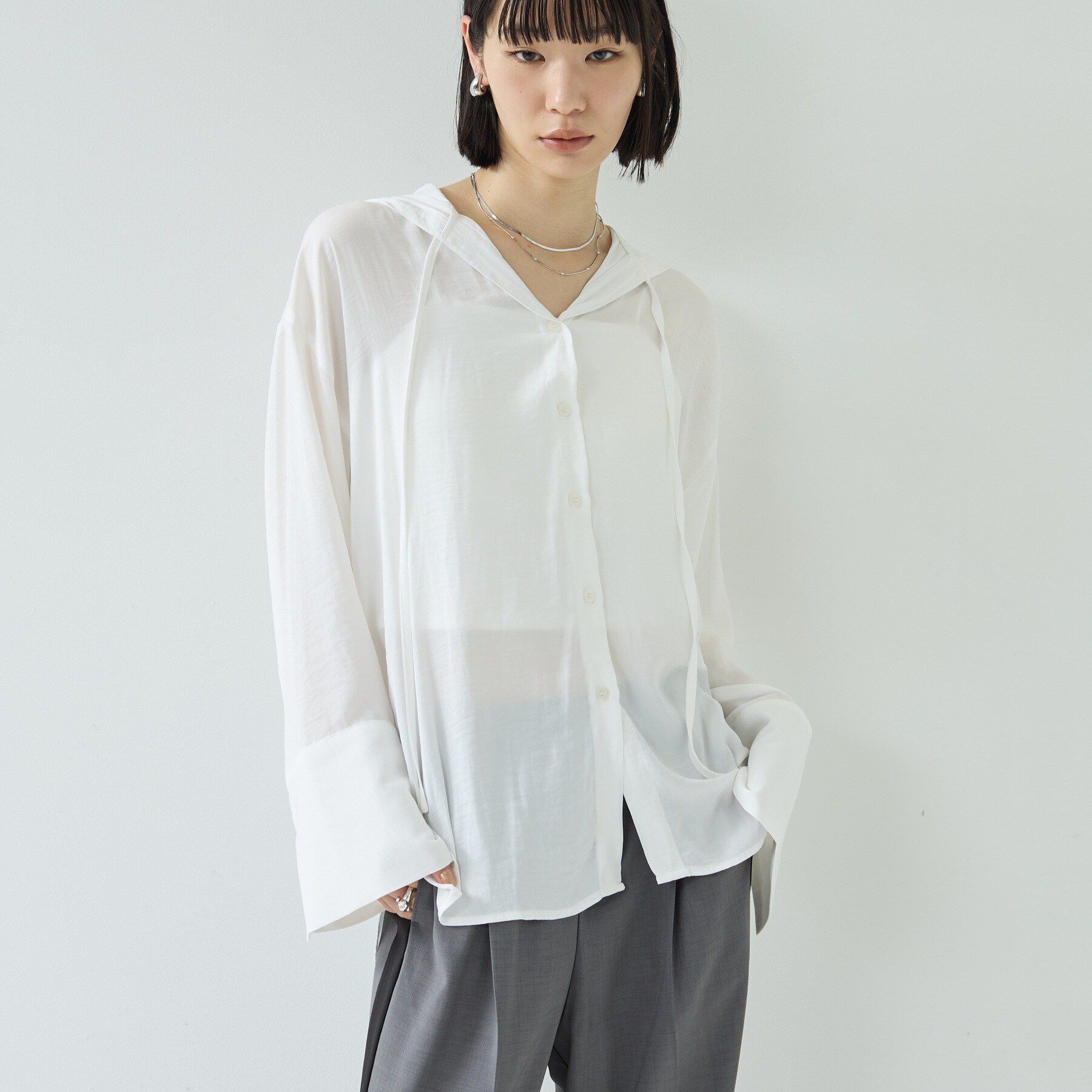 GALLEST「【一部店舗限定】シアーフードオーバーシャツ」|シャツ・ブラウス|オフホワイト(003