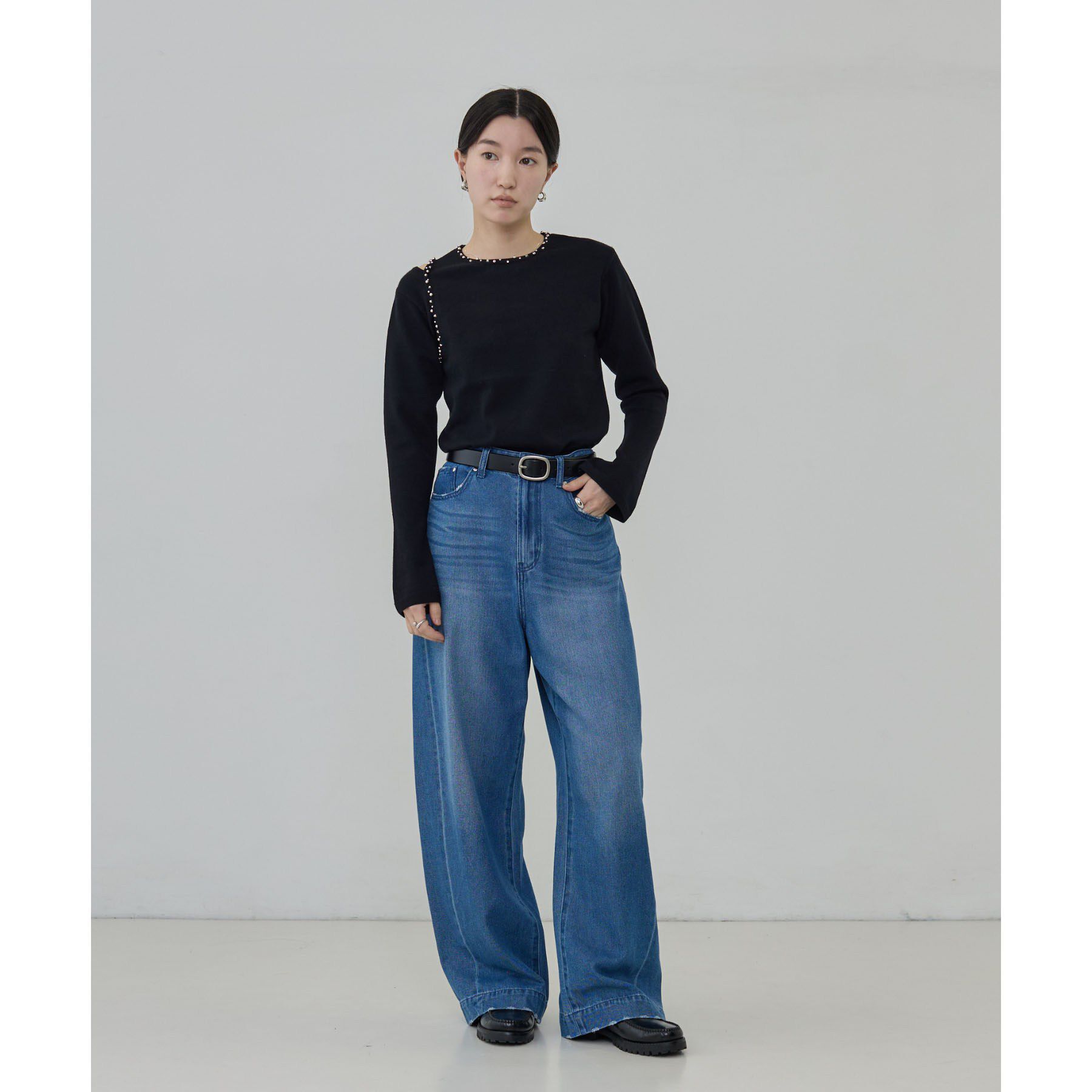 GALLEST「スタッズ付きカットオフニットトップス」|ニット・セーター|