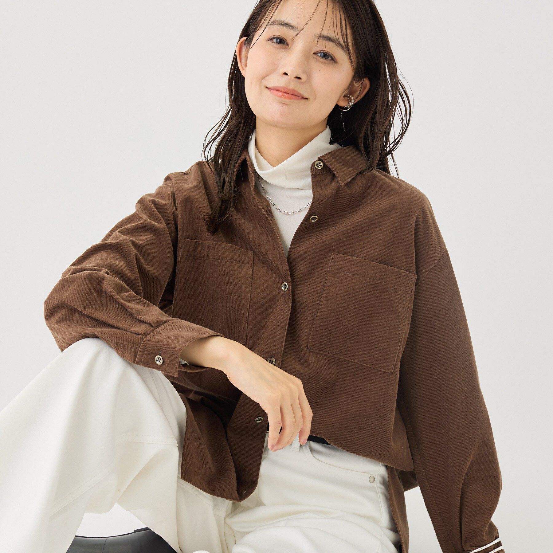 INDIVI「【大人コーデュロイ／SETUP可】オーバーサイズシャツ」|シャツ・ブラウス|