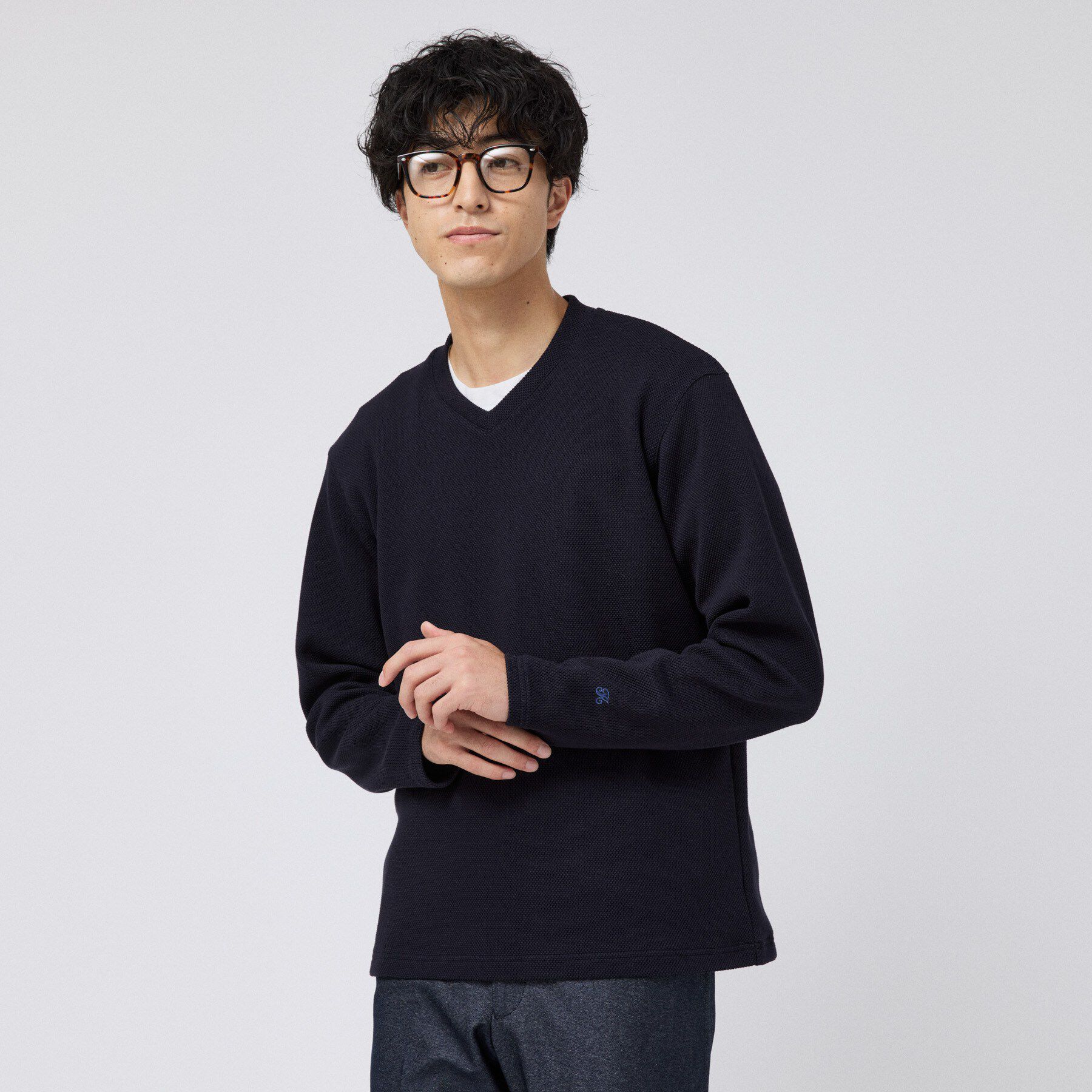 TAKEO KIKUCHI「【日本製】メッシュ ジャージ Vネック プルオーバー」|パーカー|ネイビー(094)