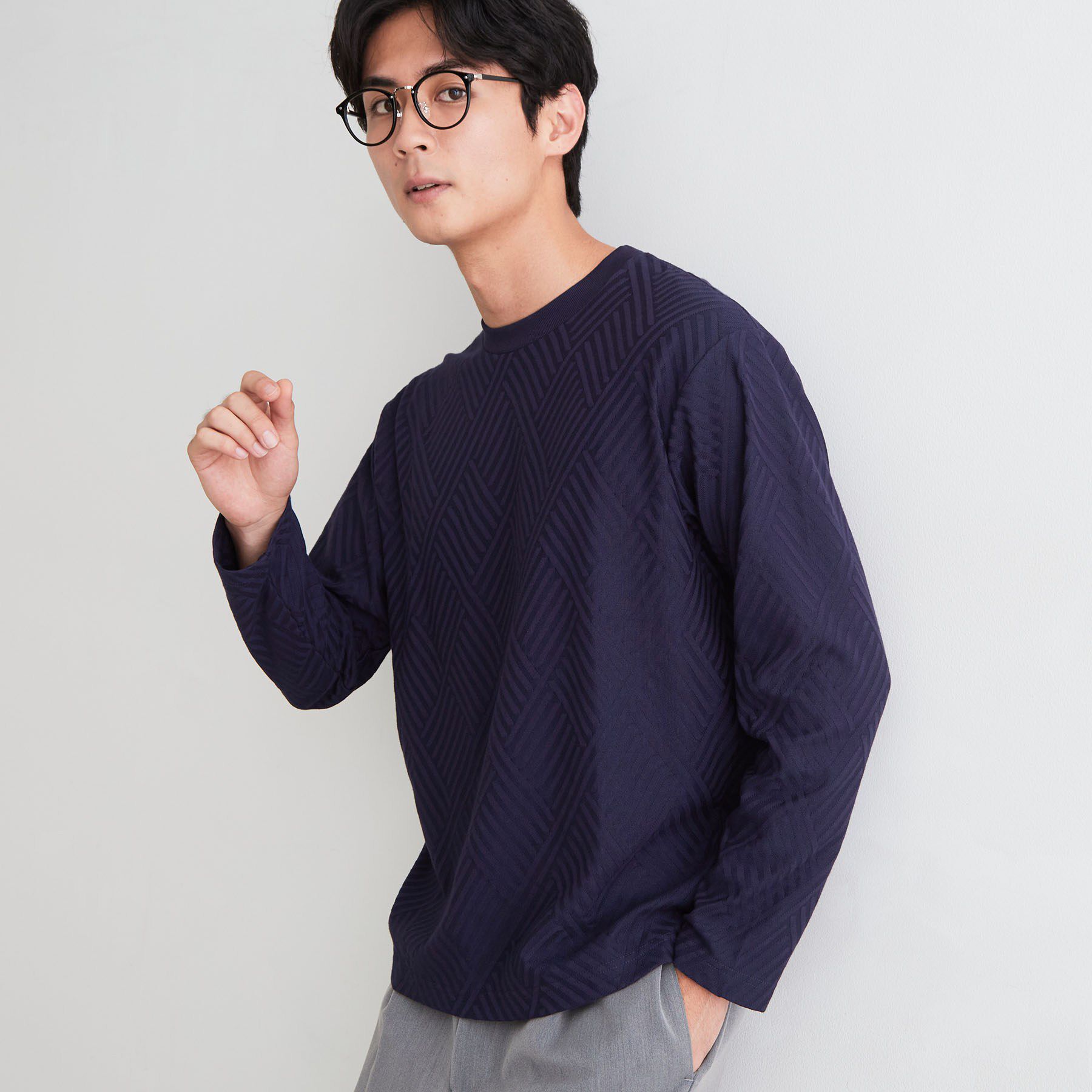 THE SHOP TK「【ジャケットスタイルにも◎】リンクス柄 長袖Tシャツ」|Tシャツ・カットソー|ブルー(093)