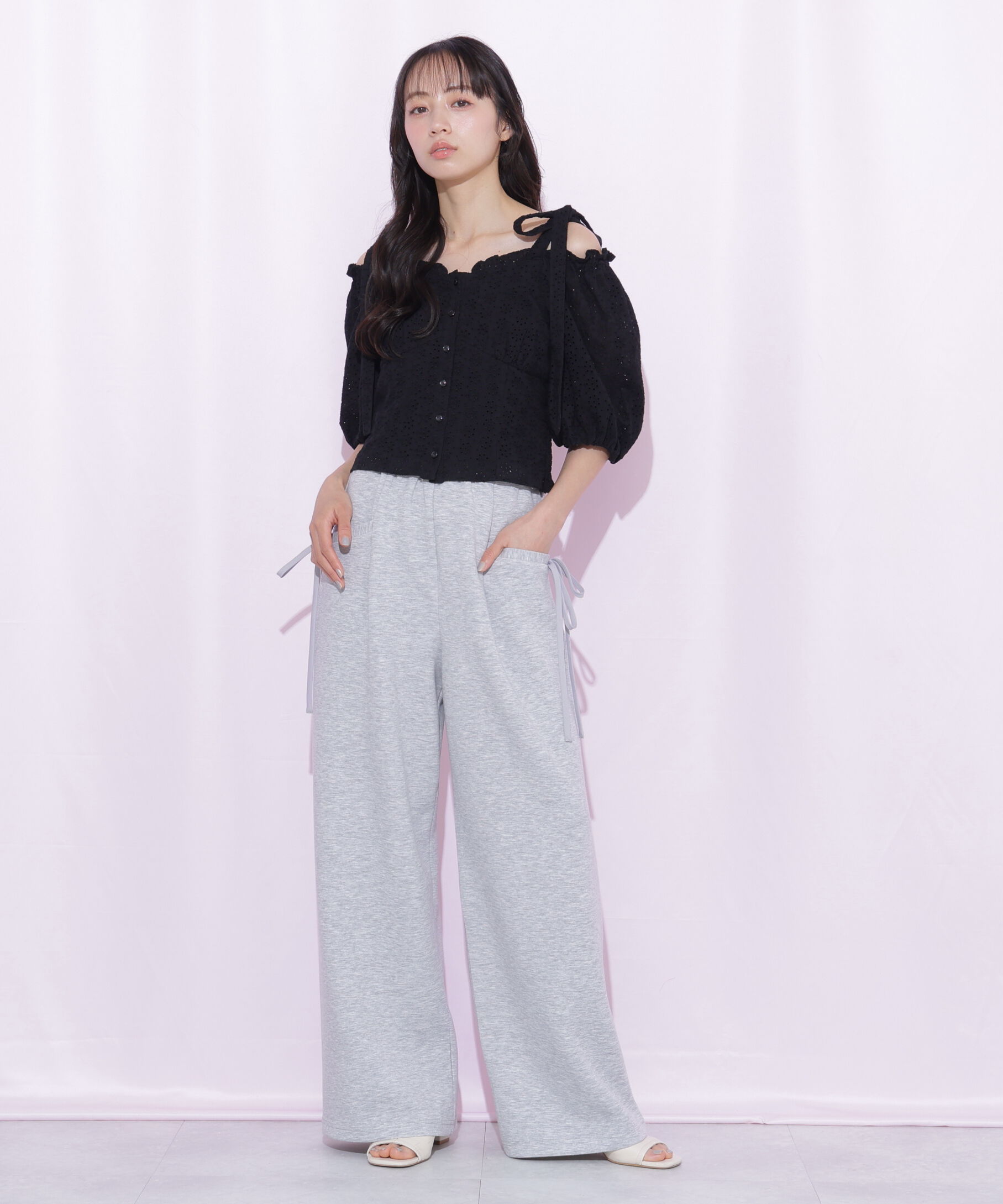  「サイドリボンスウェットパンツ」|その他|グレー