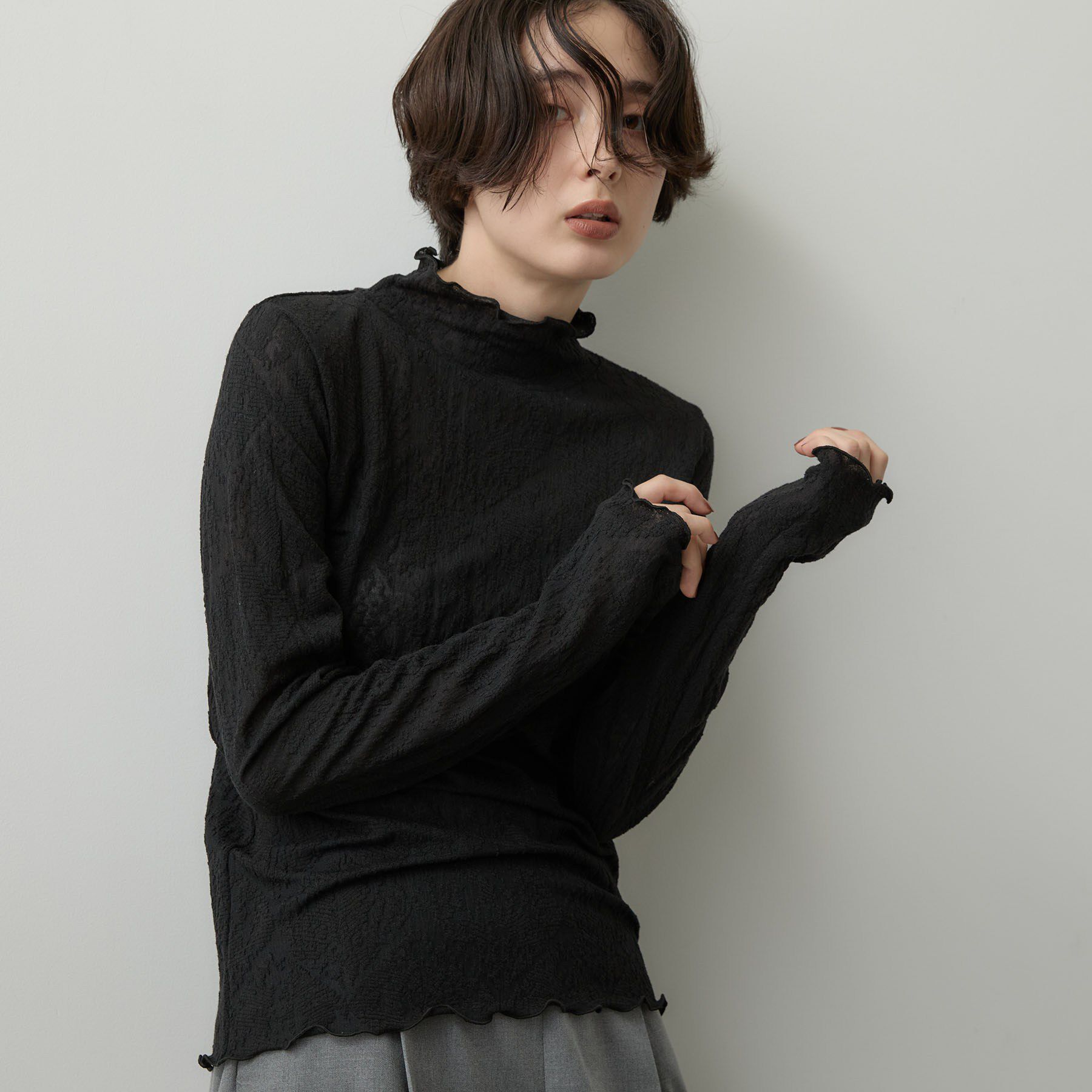 Dessin「【洗える/秋のレイヤード】シュリンクレース ハイネックプルオーバー」|Tシャツ・カットソー|