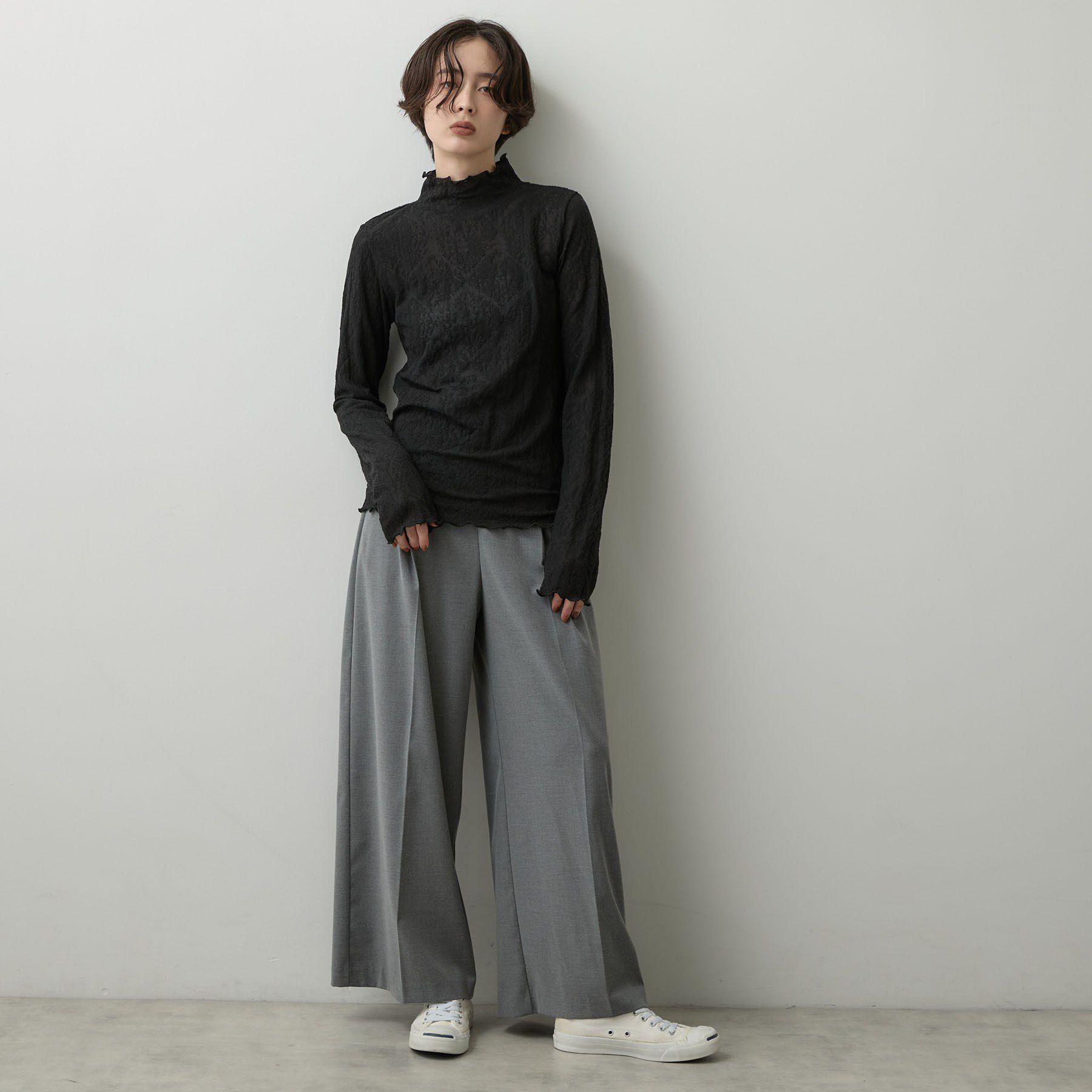 Dessin「【洗える/秋のレイヤード】シュリンクレース ハイネックプルオーバー」|Tシャツ・カットソー|