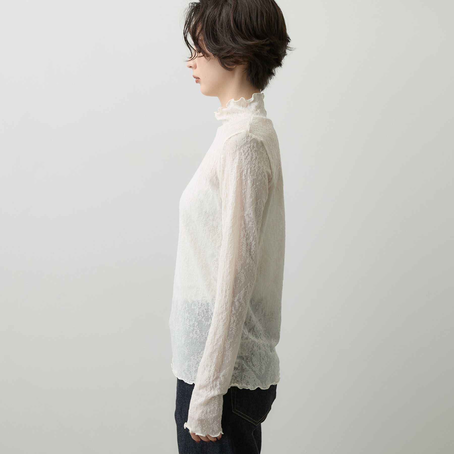 Dessin「【洗える/秋のレイヤード】シュリンクレース ハイネックプルオーバー」|Tシャツ・カットソー|