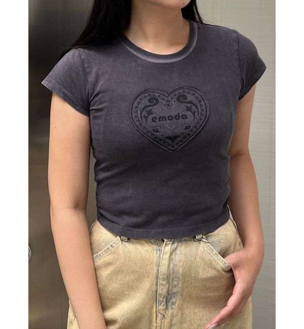EMODA「エンブレムハートパッチTシャツ」|Tシャツ・カットソー|ブラック