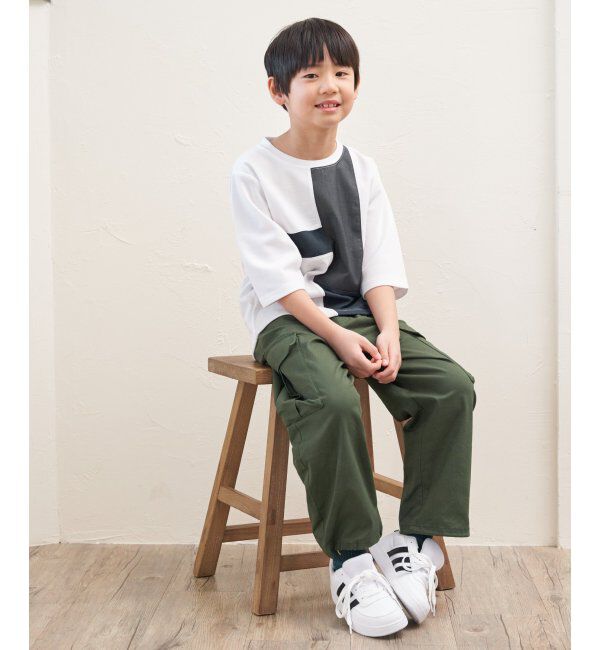 ikka kids「【親子おそろい】7分ポンチブロックスT（120~160cm）」|Tシャツ・カットソー|
