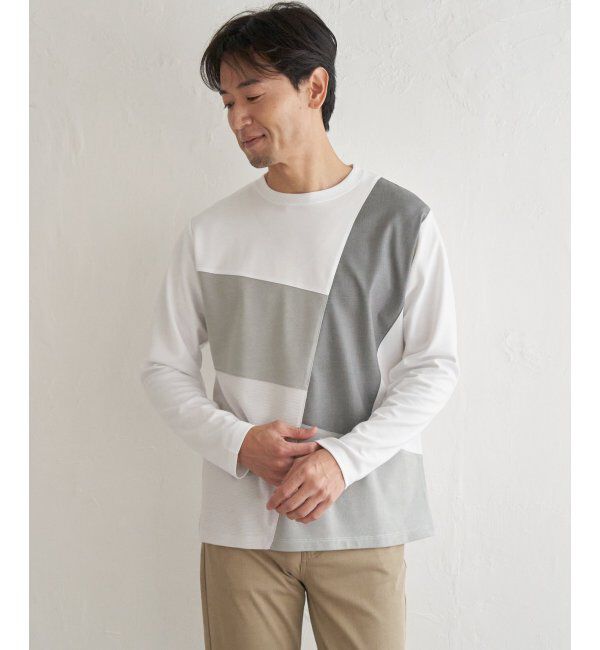 ikka「ブロックスポンチ切り替えロンT」|Tシャツ・カットソー|
