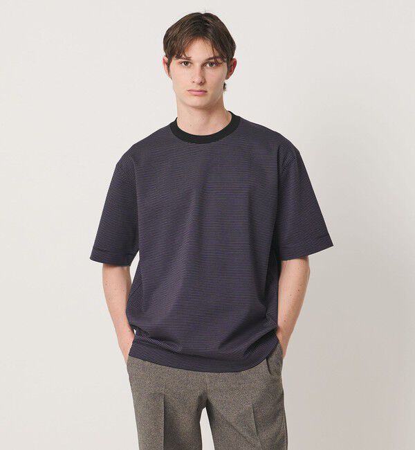 UNITED ARROWS「ポンチボーダー Tシャツ デオドラント 抗菌防臭 接触冷感」|Tシャツ・カットソー|BLACK