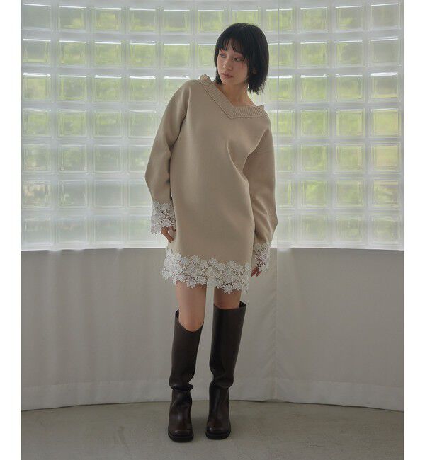 EMMEL REFINES「＜EMMEL REFINES＞EM レーストリミング ミニワンピース」|ワンピース|BEIGE