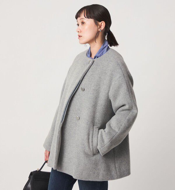 UNITED ARROWS green label relaxing「［size SHORTあり］アンゴラビーバー ミドルコート」|ノーカラーコート|