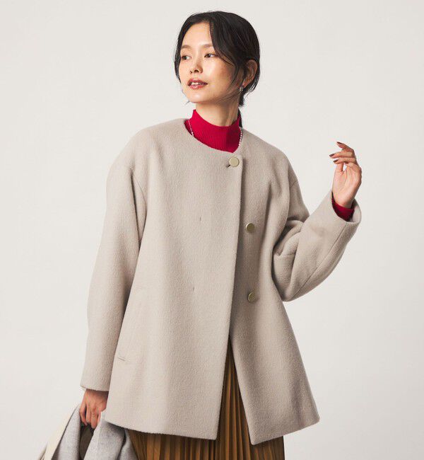 UNITED ARROWS green label relaxing「［size SHORTあり］アンゴラビーバー ミドルコート」|ノーカラーコート|
