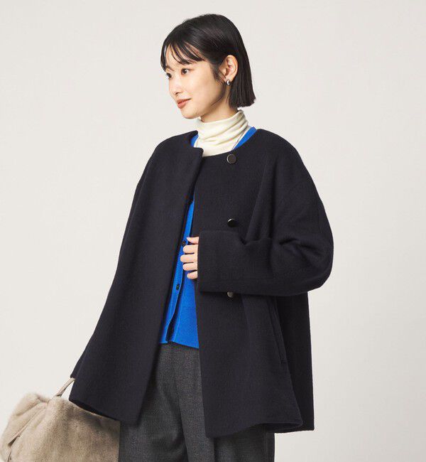 UNITED ARROWS green label relaxing「［size SHORTあり］アンゴラビーバー ミドルコート」|ノーカラーコート|NAVY
