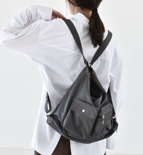 quaranciel「〈撥水加工〉3WAY ナイロン リュック / ショルダーバッグ（A4対応）」|ショルダー・メッセンジャー|グレー