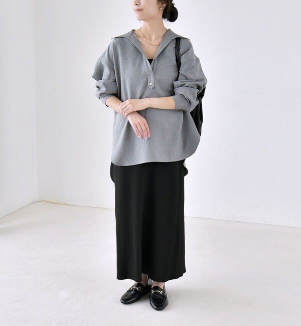quaranciel「〈洗濯機可能〉ウールライク Vネック スキッパー シャツ & ワイド パンツ セットアップ」|ワンピース|