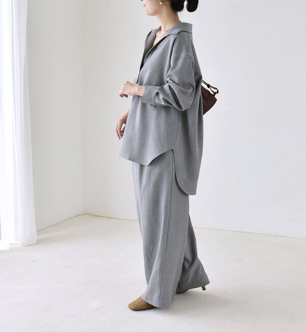 quaranciel「〈洗濯機可能〉ウールライク Vネック スキッパー シャツ & ワイド パンツ セットアップ」|ワンピース|