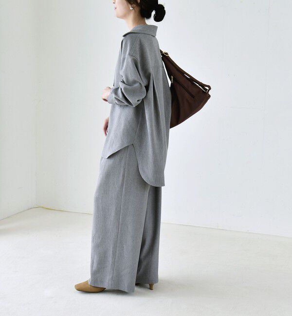 quaranciel「〈洗濯機可能〉ウールライク Vネック スキッパー シャツ & ワイド パンツ セットアップ」|ワンピース|