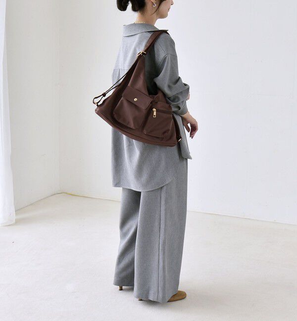 quaranciel「〈洗濯機可能〉ウールライク Vネック スキッパー シャツ & ワイド パンツ セットアップ」|ワンピース|